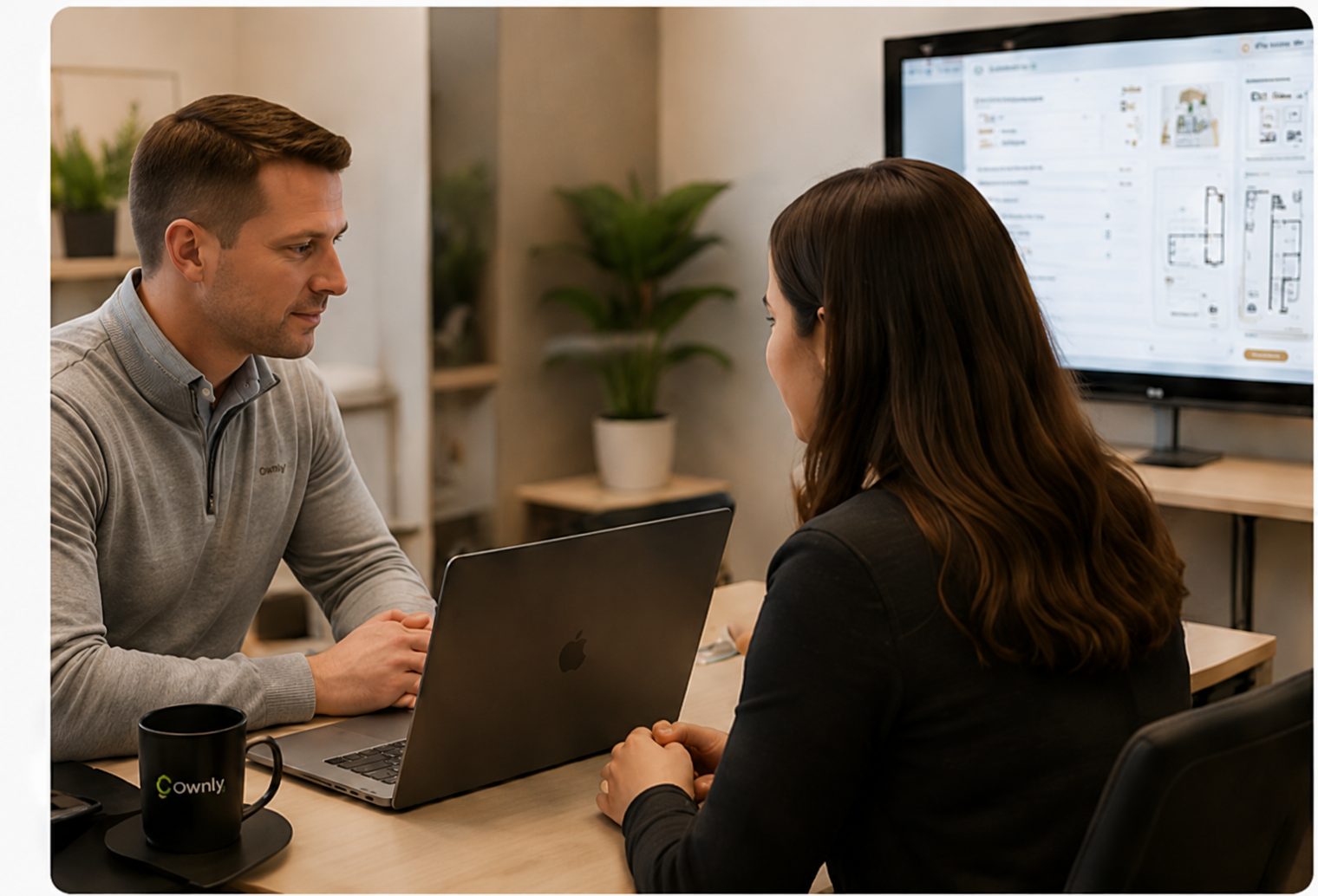 A builder and an Ownly team member reviewing Build & Price together