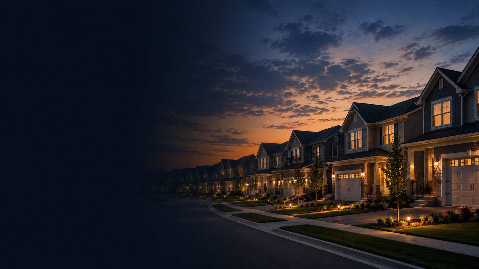 New home community at dusk
